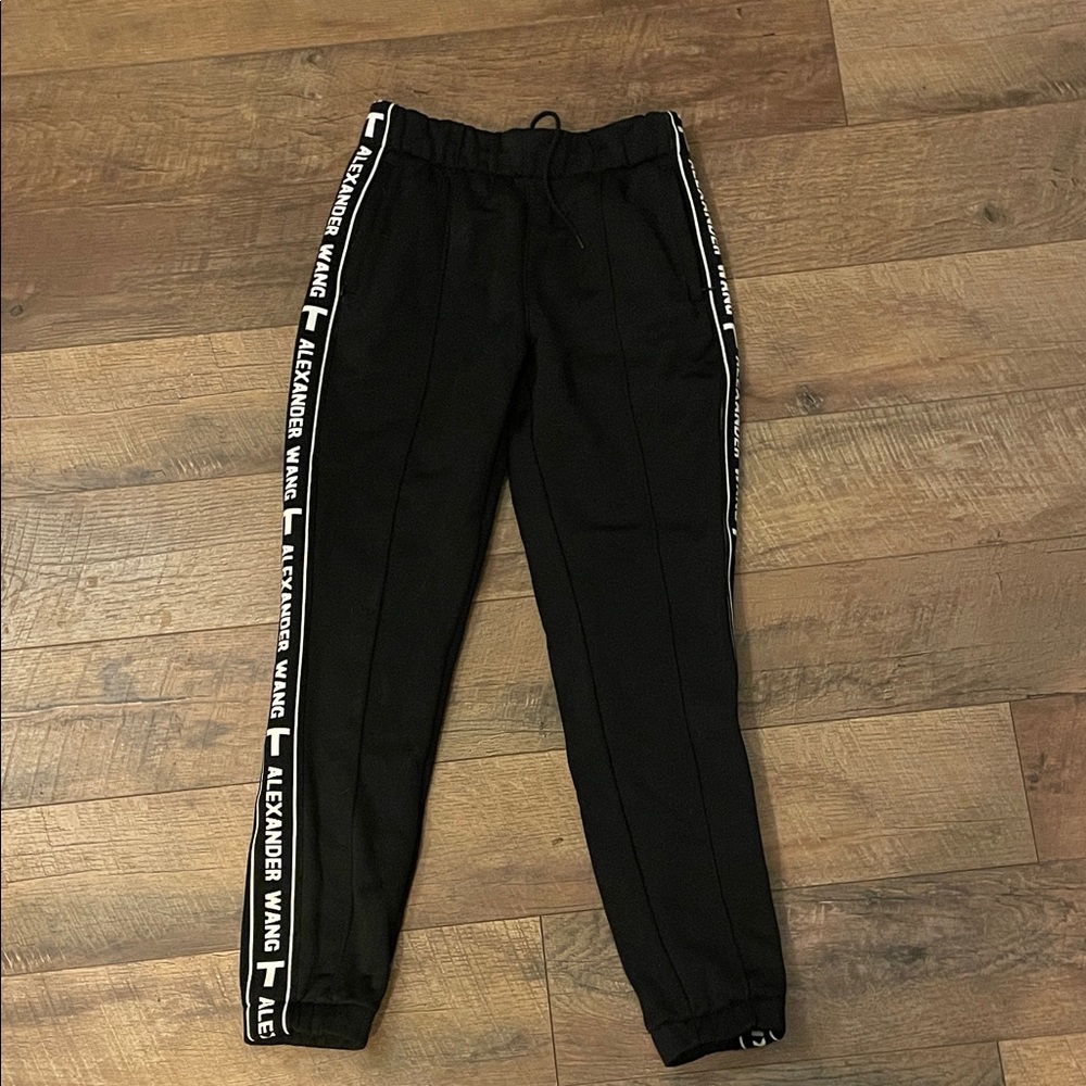 T Alexander Wang Black Track Pants with White Logo Side Tape size XS